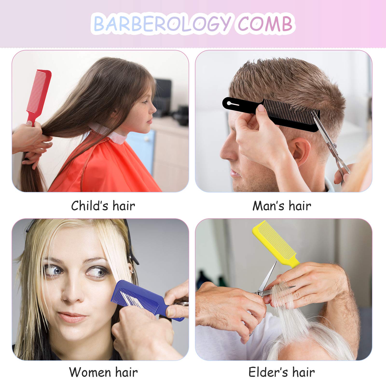 Boao 6 Pack Hair Cutting Combs, 9 Inch Blending Barber Clipper Flat Top Combs for Clipper Cut Flattops, Plastic Heat Resistant Anti-Static Hairdressing Tool (Assorted Colors)