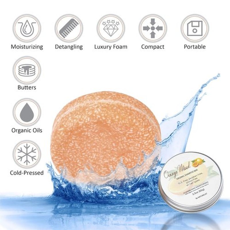 Naturalist Solid Shampoo Bar - 100% Organic & Vegan | pH Balanced, SLS Free | Eco-Friendly Travel Size (Orange Mood)