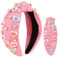 YARIEW Valentines Day Headbands for Women Love Sweet Heart Headband Pink Rhinestone Knotted Headband for Women Valentine Day Decorations Fashion Headband Hair Accessories