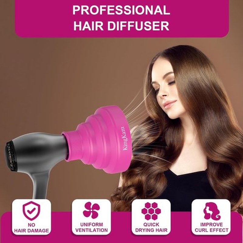 Collapsible Silicone Hair Dryer Diffuser - Travel-Friendly Design for Easy Storage | Fits Most Dryers (1.575-1.968 Inch) - Pink