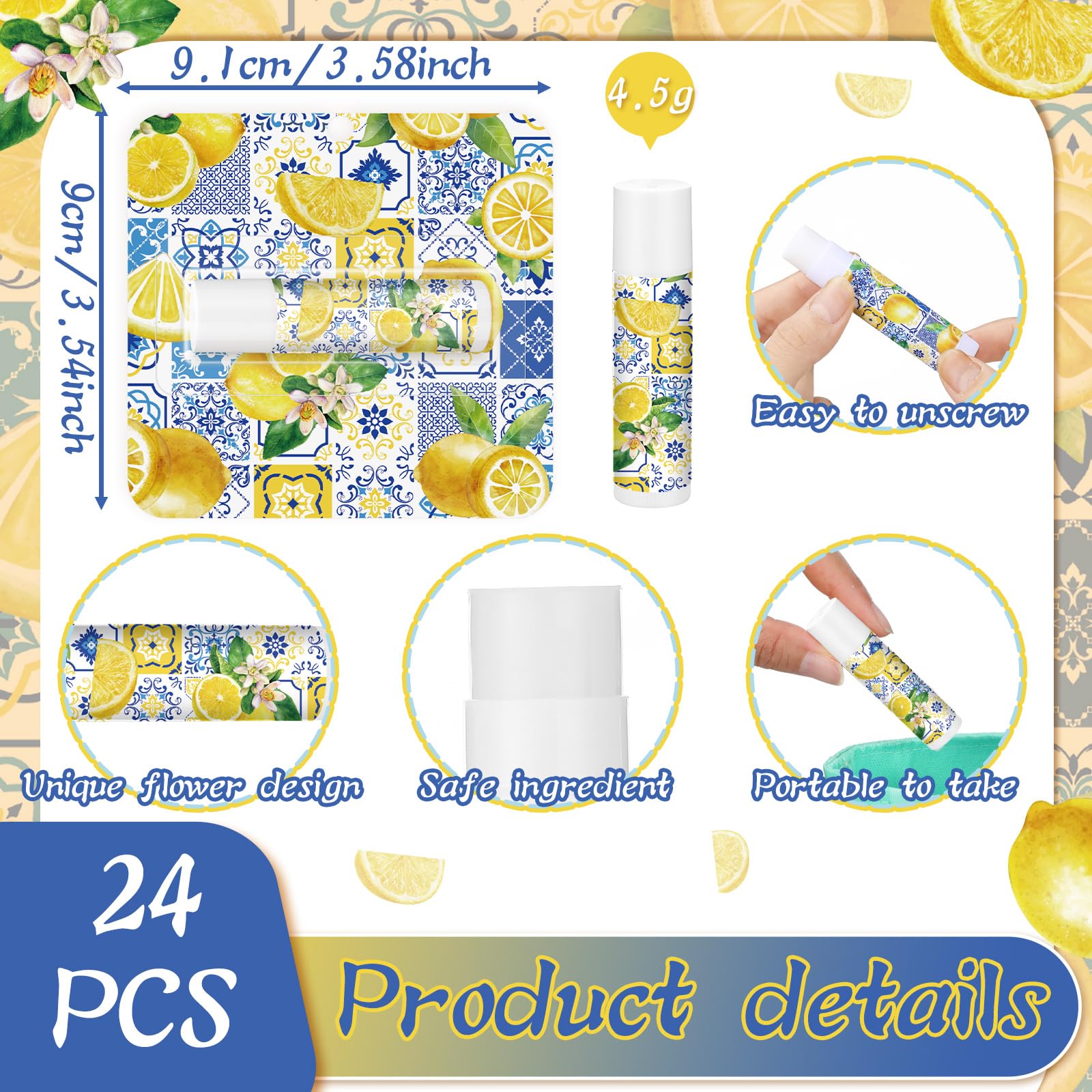 Heigble 24 Pcs Italian Lemon Lip Balm Bulk Summer Lemon Party Favors Gifts