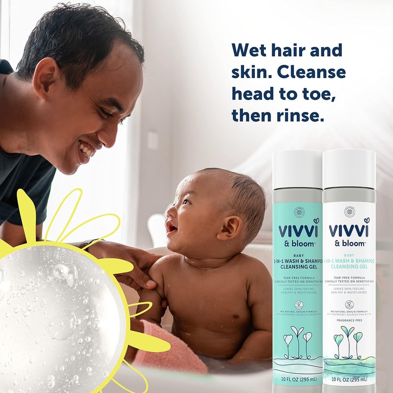 Vivvi & Bloom Gentle 2-in-1 Baby Wash & Shampoo - Fragrance-Free Cleansing Gel for Sensitive Skin, 10 fl. Oz
