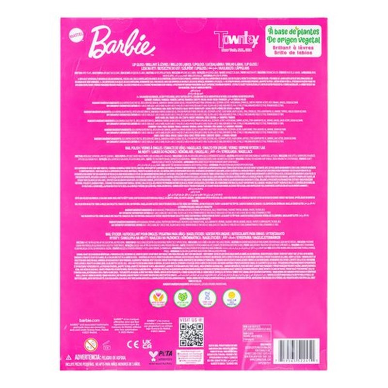 Barbie Cosmetic Makeup Set for Girls with Super Sparkly Lip Gloss Nail Polish and Nail Stickers 11 Pieces, Perfect for Parties Sleepovers Makeovers, Birthday, Ages by Townley Girl