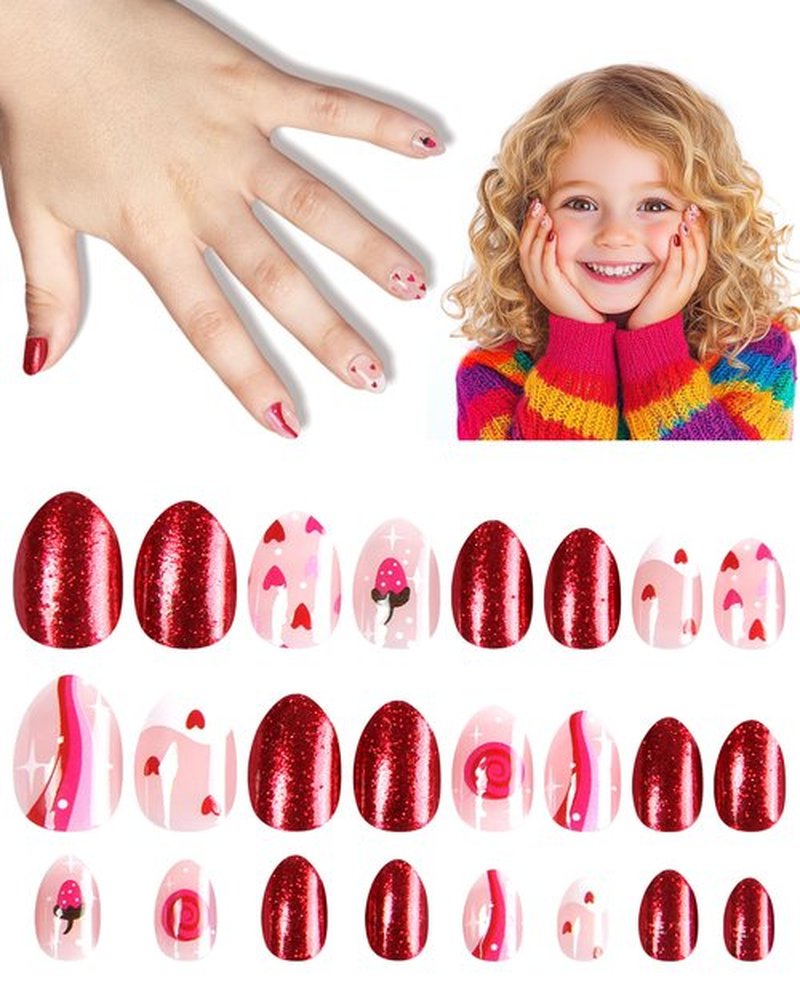 Press on Nails for Kids,tween Girls Trendy Stuff Fake Nails Kit,Pre-glue Glitter Stick on Nails for Kids 6-12 years old, Great for Girl Birthday Gifts,Parties&Makeovers Decoration