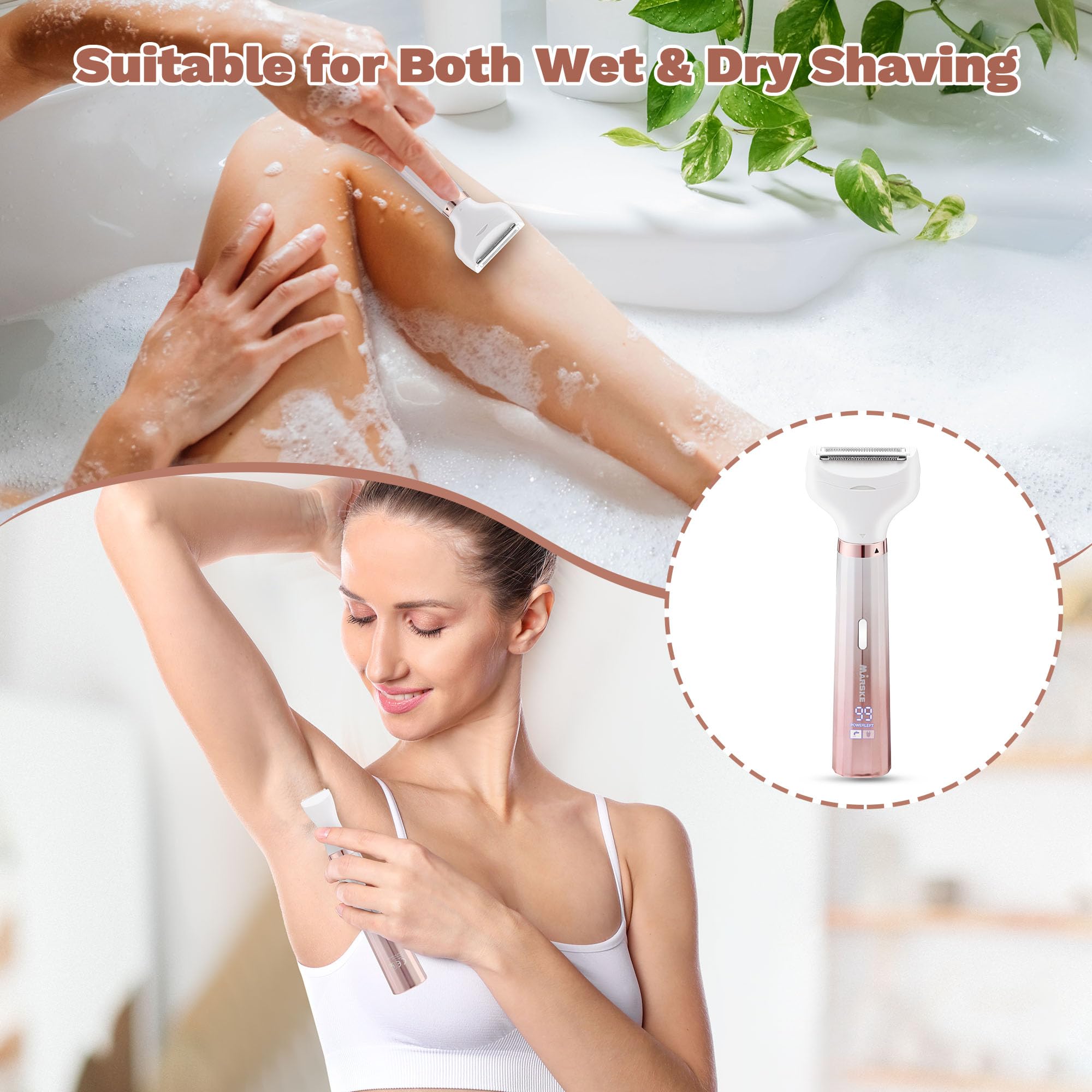 Electric Razors for Women, 5 in 1 Bikini Trimmer for Women, Wet/Dry Electric Shaver, Painless Womens Razor Shavers, Facial Hair Removal for Face Nose Eyebrow Arms Armpit Legs Pubic Area