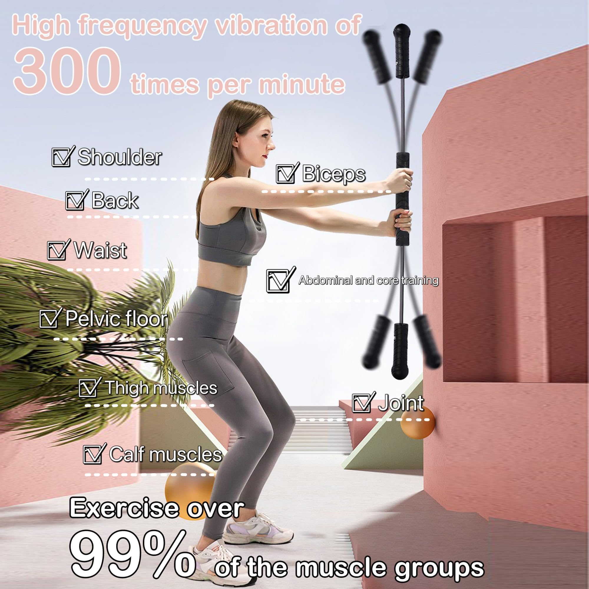 Elastic Fitness bar, Weight bar, Core Strength Training, Arm Twister, Home Gym Workout, Suitable for Men, Women Body Shaping and Fat Burning Training (Black)