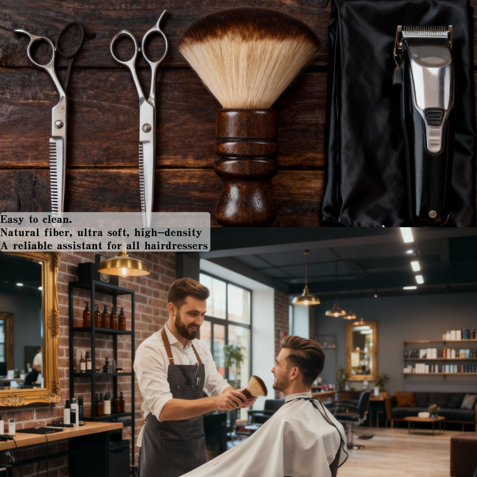 Professional Barber Neck Duster Brush with Soft Dense Bristles & Wooden Handle – Gentle on Skin, Easy to Clean – Ideal for Haircut, Shaving, Barbershop & Home Grooming