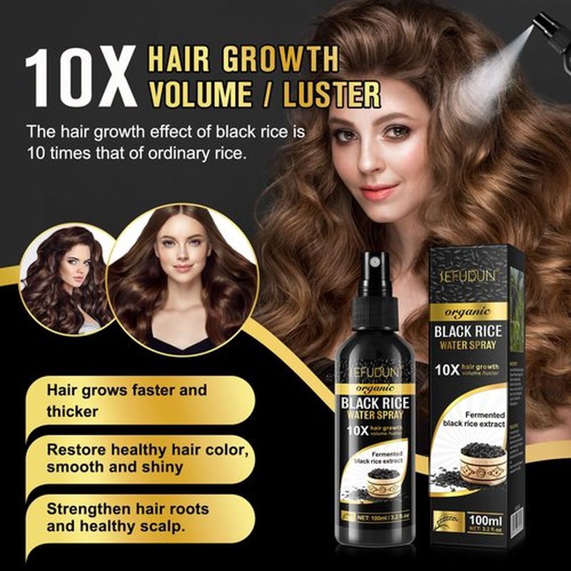 Organic Black Rice Water Spray for Hair Growth, A Solution with Castor Oil & Ginger Root Extract for Thicker, Fuller Hair, Targets Hair Loss and Repairs Damage 100ml/3.2 fl.oz (1 PC)