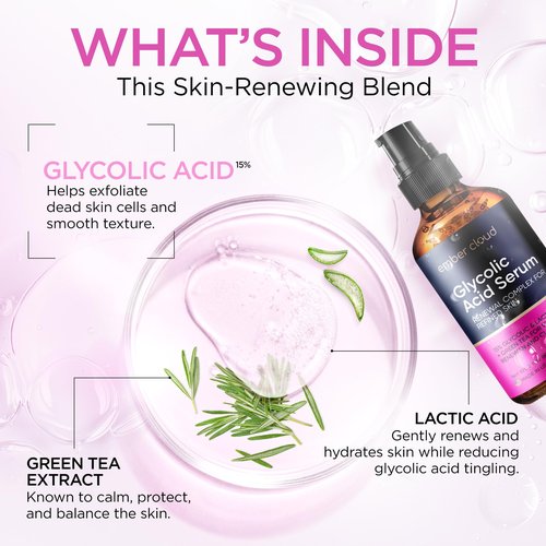Ember Cloud Glycolic Acid Serum for Face 15% - Extra Large Size (2 Oz) - Advanced Formula to Support Skin Radiance, Addressing Uneven Tone & Fine Lines