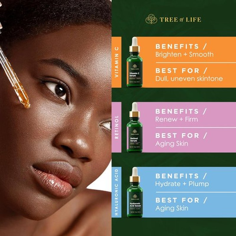 Tree of Life Beauty Facial Skin Care Set | Brightening & Firming Serums with Vitamin C, Retinol & Hyaluronic Acid - 1 Fl Oz (Pack of 3)