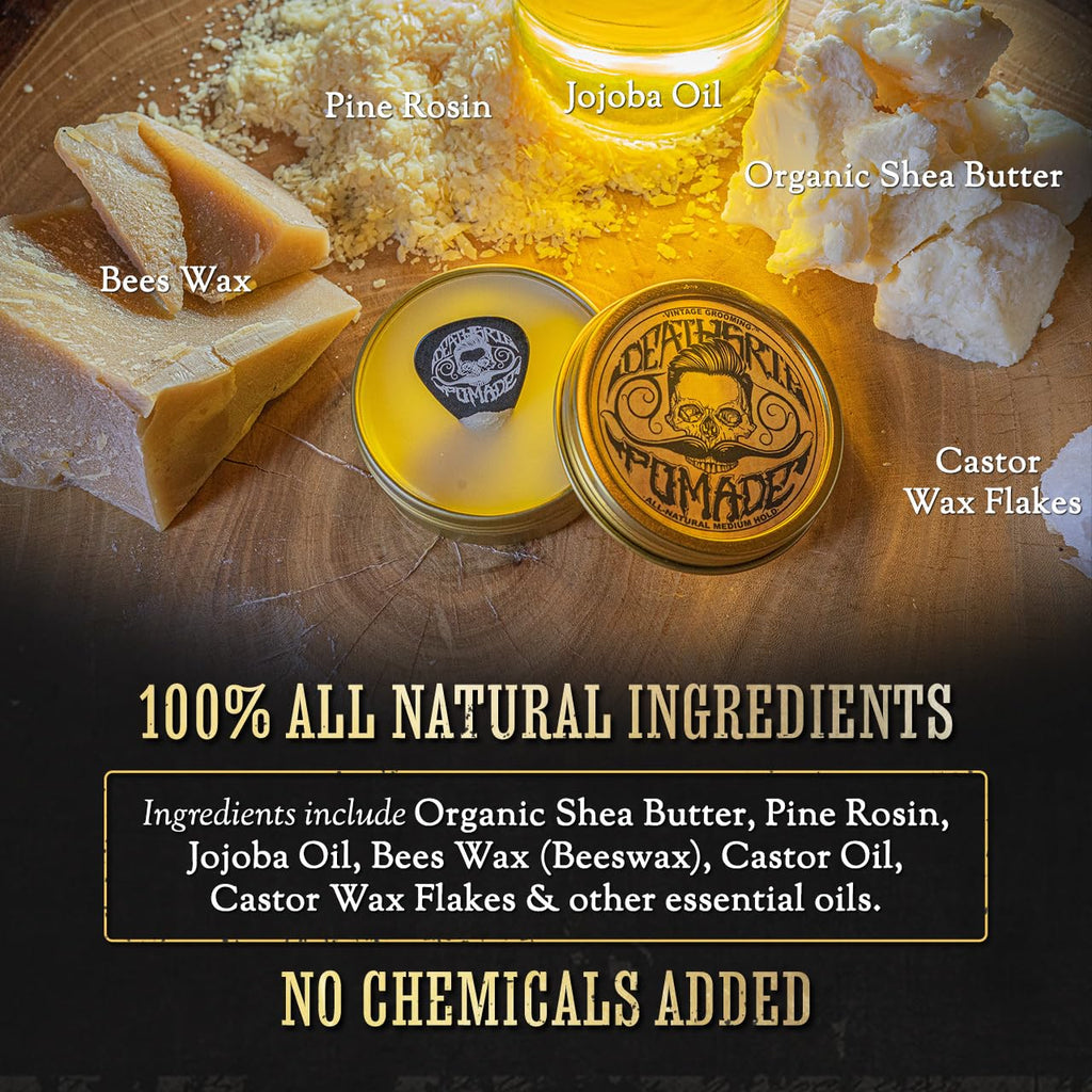 Hair Pomade For Men Grooming Styling Hair or Beard with Beeswax Medium Hold & Shine Like Gel Mousse Cream Or Grease 2 Ounces Natural Handmade in USA Citrus Scented & Essential Oils By Death Grip