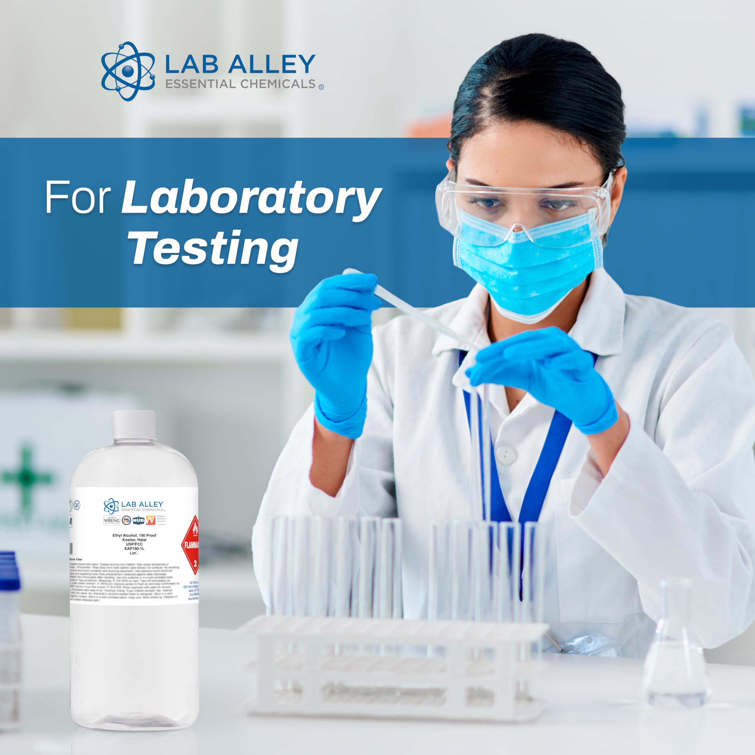 Lab Alley Ethanol 190 Proof (95%) USP/FCC Food Grade Alcohol, Grain Alcohol Solvent, Kosher, Laboratory & Extraction Use (1 Liter)