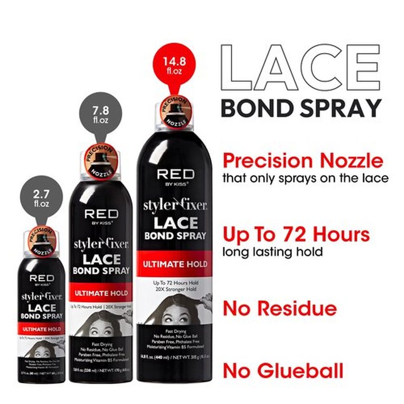 Red by Kiss Lace Bond Hold Spray Styler Fixer – The Ultimate Adhesive Spray for Wigs, Active Use, Fast Drying, Up to 72Hours 20X Stronger Hold, Daily Wig Applications
