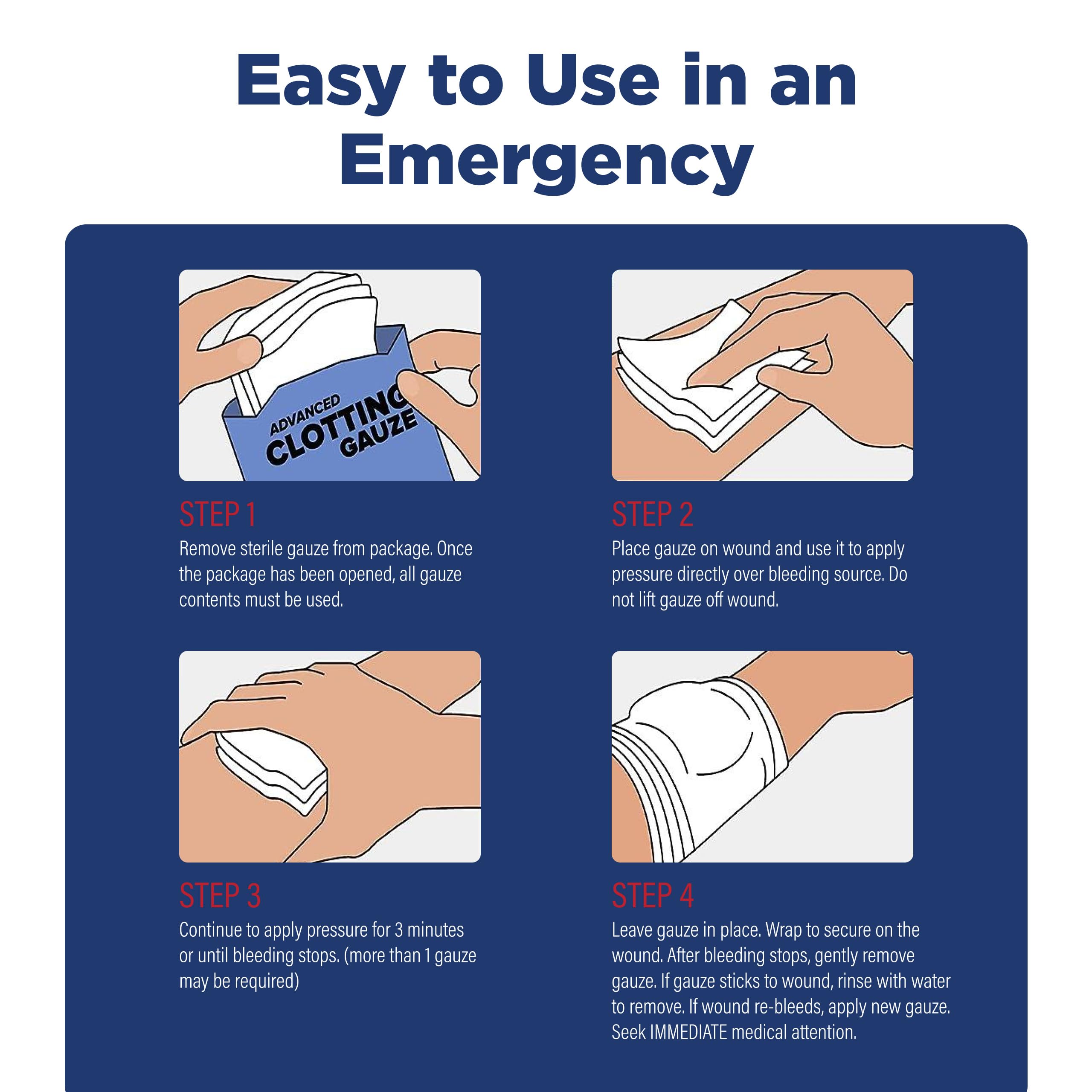 Adventure Medical Kits QuikClot Advanced Clotting Gauze - Stops Bleeding Up to 5X Faster Than Standard Gauze - Kaolin Hemostatic Dressing - for First Aid Kits & Survival Gear - 3 x 24