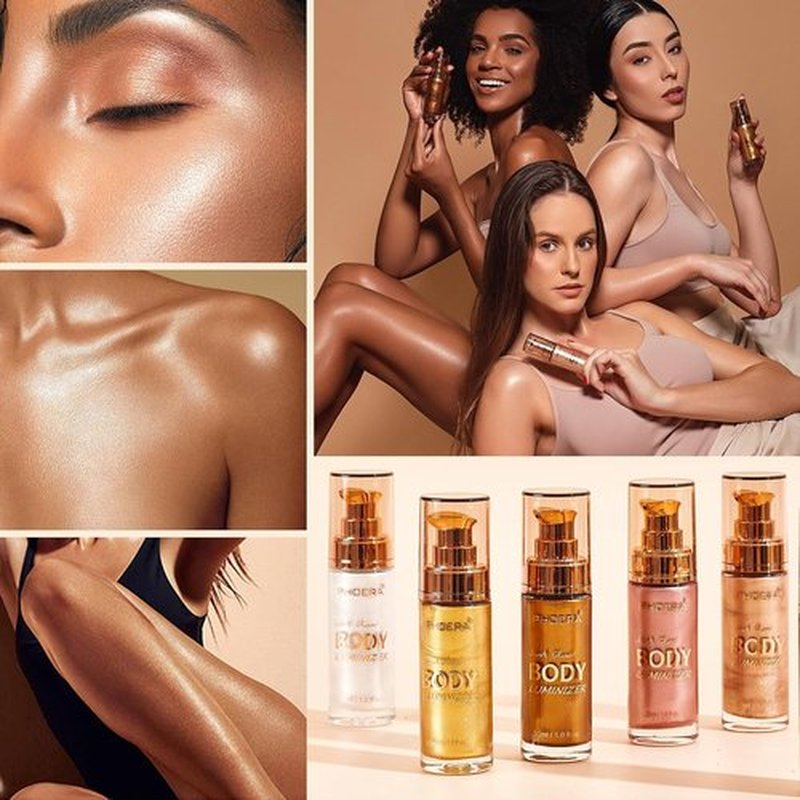 PHOERA Body Shimmer Oil - Bronzer Highlighter for Luminous Glow | 1oz Jar in Rose Gold