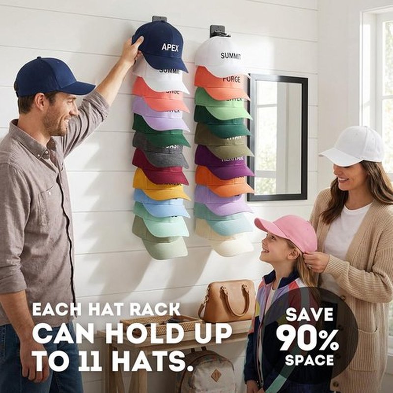 Hat Organizer by 1A - 2 Pack Detachable DIY Rack for Up to 22 Baseball Caps | Wall-Mounted Storage Solution
