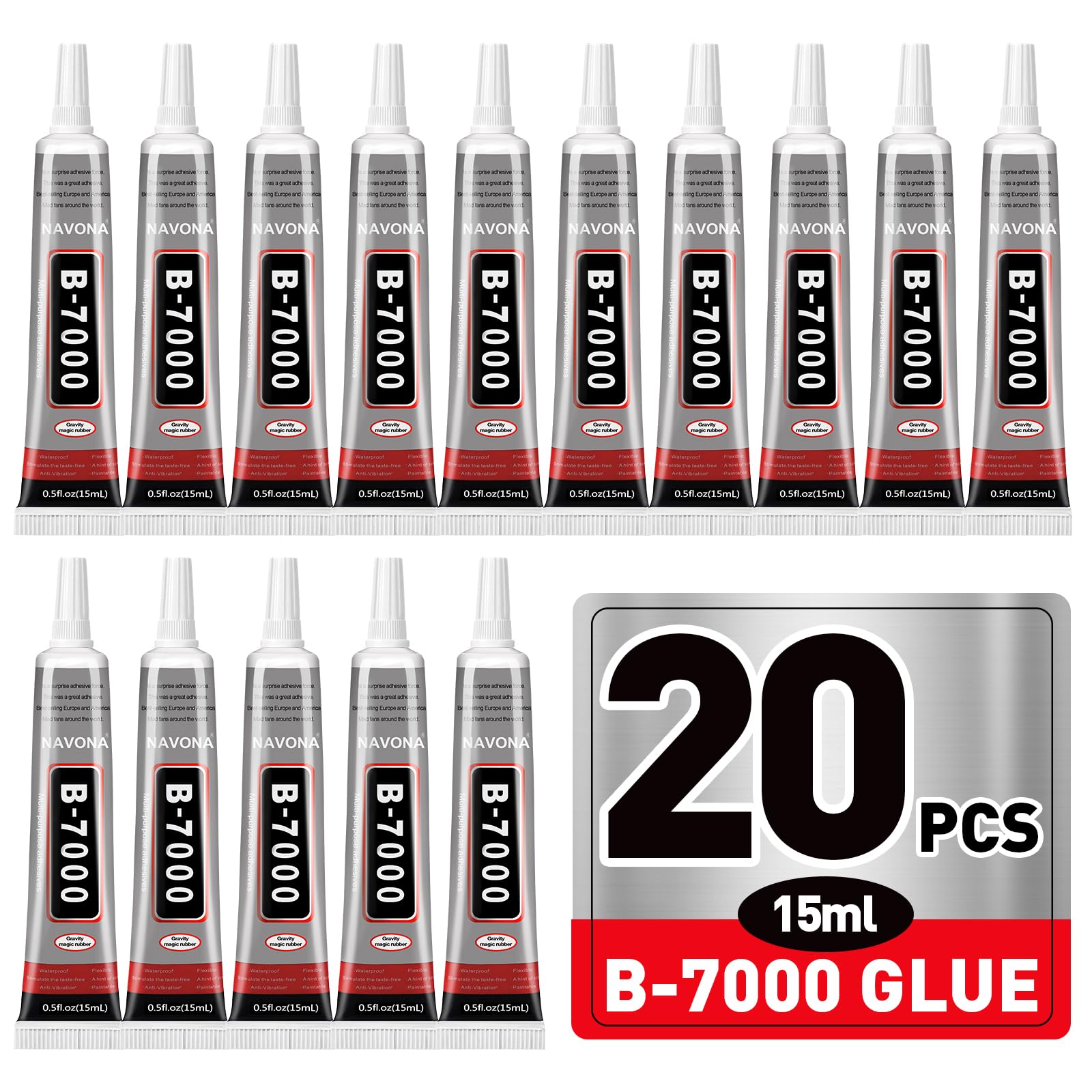 20 PCS 15ml B7000 Glue Clear with Precision Tip, Bedazzling Glue, Super Glues, Rhinestone Glue for Nail, Craft Glues, Jewelry Making, Nail Art, DIY, Makeup, Shoes