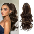 MOCA HAIR Ponytail Extension,Dark Brown Mixed Chestnut 18 Inch Claw Clip Ponytail Extension, Soft Wavy Curly Clip on Ponytails for Women Heat Resistant Synthetic Hairpiece for Daily Use