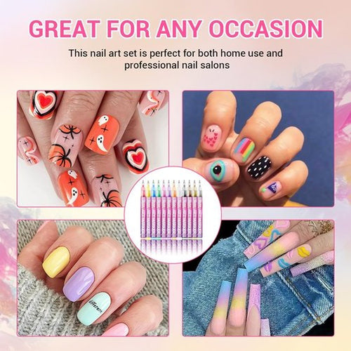 12 Colors Nail Art Pens, Fine Tips Nail Polish Pens Quick Dry, Graffiti Dotting Pen Acrylic Painted Pen Kit 3d Nail Polish Pens Drawing Painting for Diy Nails Art Design Manicure Tools