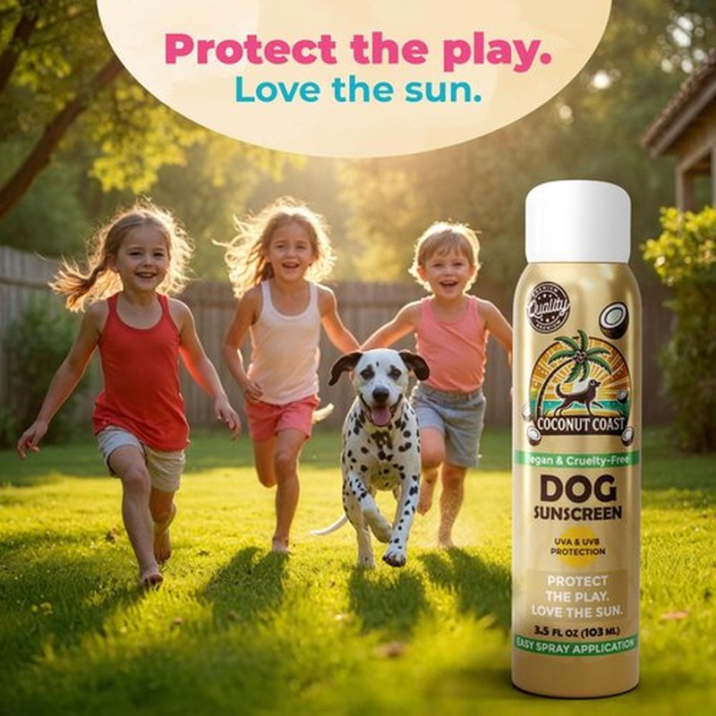 Coconut Coast Dog Sunscreen-SPF 30+ With Skin Moisturizing Vitamin E and Aloe Vera- No Zinc Oxide Safe for All Dogs- Dog Beach Accessories, Dog Camping Gear, Sunscreen for White Dogs