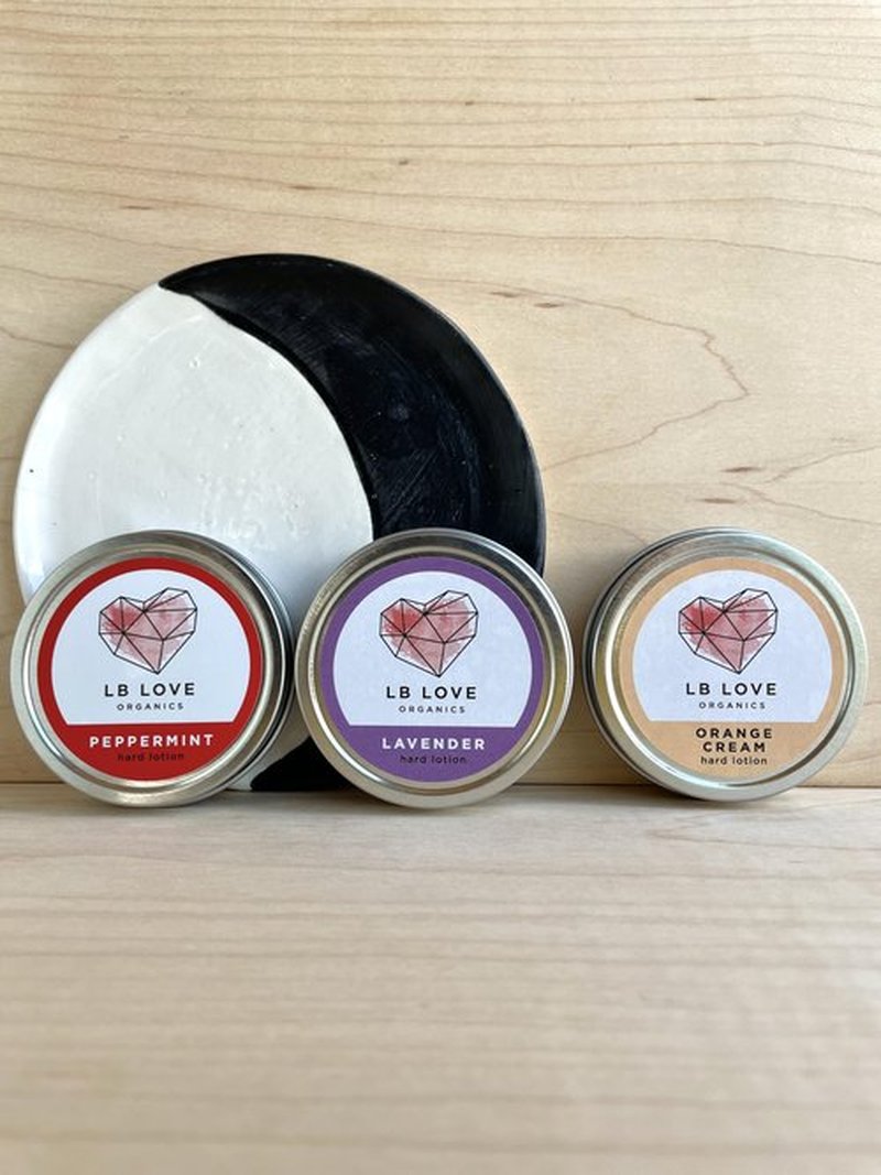 LB Love Organics Hard Lotion Bar | with Lavender Essential Oil | Organic Beeswax Moisturizer for Dry Hands and Feet | Handmade Valentine | Plastic free solid lotion