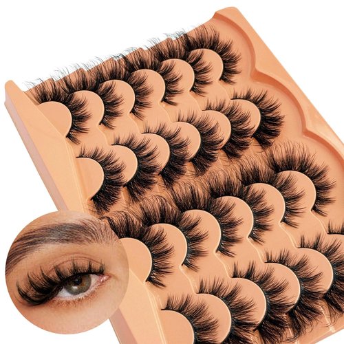 Cat Eye Lash Manga False Eyelashes Strip Lashes Wispy Fake Eyelash Volume Thick 18mm Long Mink Fluffy Fox Eyelashes Natural Look Spikes Anime Lashes 12 Pairs Pack