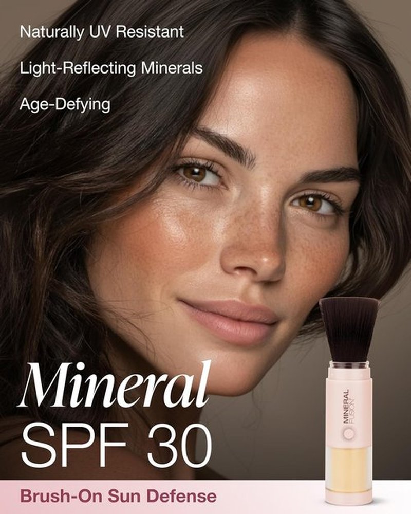 Mineral Fusion Brush-On Powder Sunscreen SPF 30 - Translucent Natural Face Protection | Hypoallergenic & Travel-Friendly
