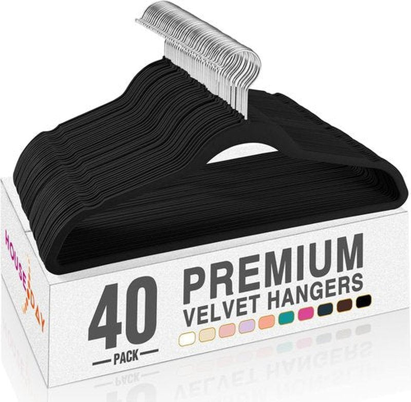 HOUSE DAY Black Velvet Hangers - 40 Pack Non-Slip Heavy Duty Suit Hangers | Premium Slim Design with 360° Rotating Hook