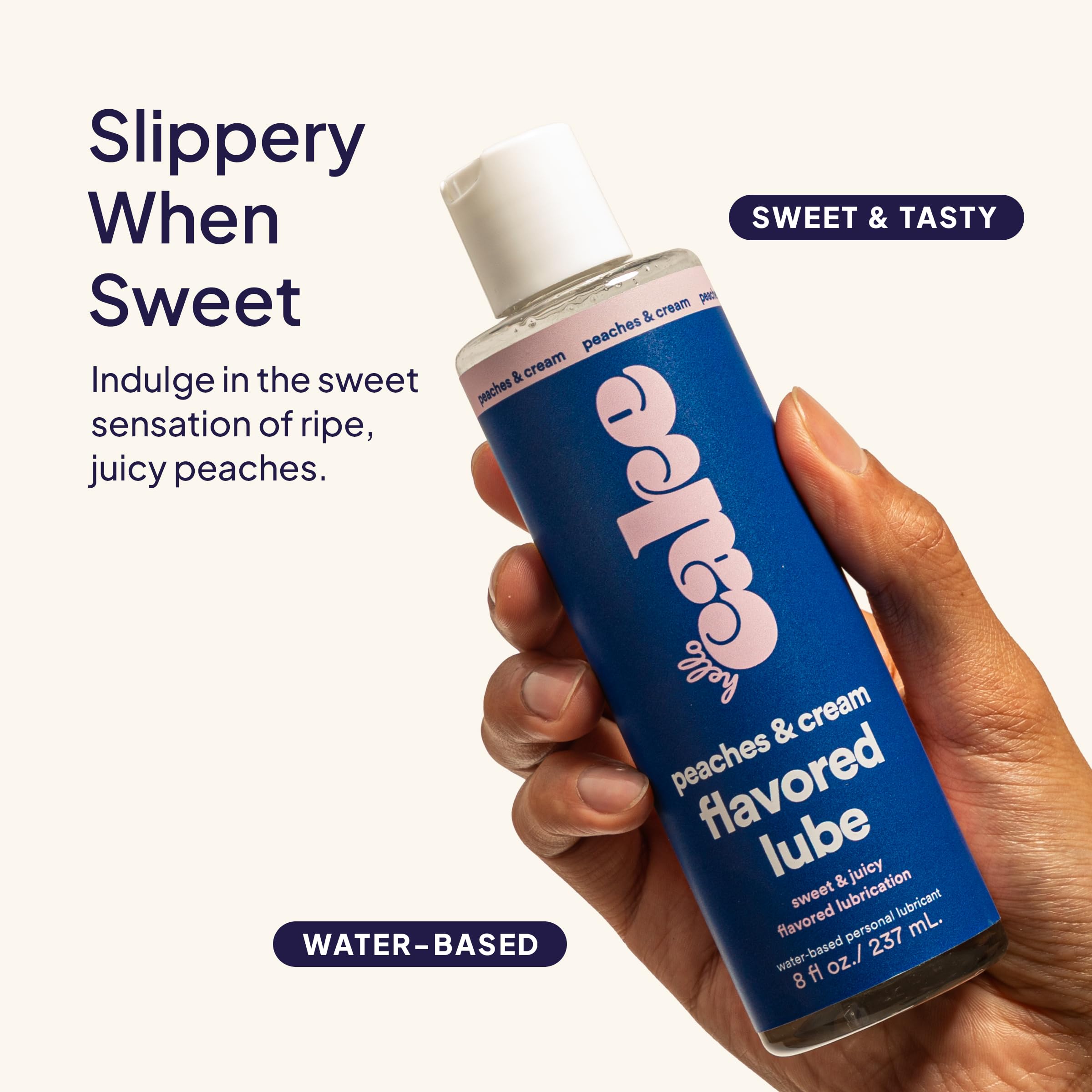 Hello Cake Peaches & Cream Flavored Lube - Water-Based Personal Lubricant - Vegan, Sugar-Free, Gluten-Free - Easy Clean-Up - for Men, Women, and Couples, 8 fl oz