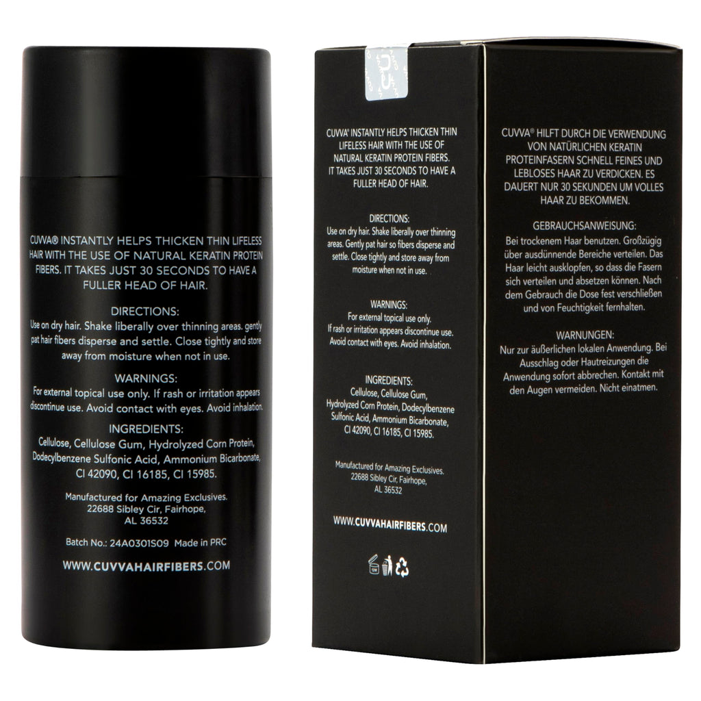 CUVVA Hair Building Fibers (30g) - Instantly Fill in Fine and Thinning Hair to Create a Thicker, Fuller Look - 14 Different Shades for Men & Women - Black