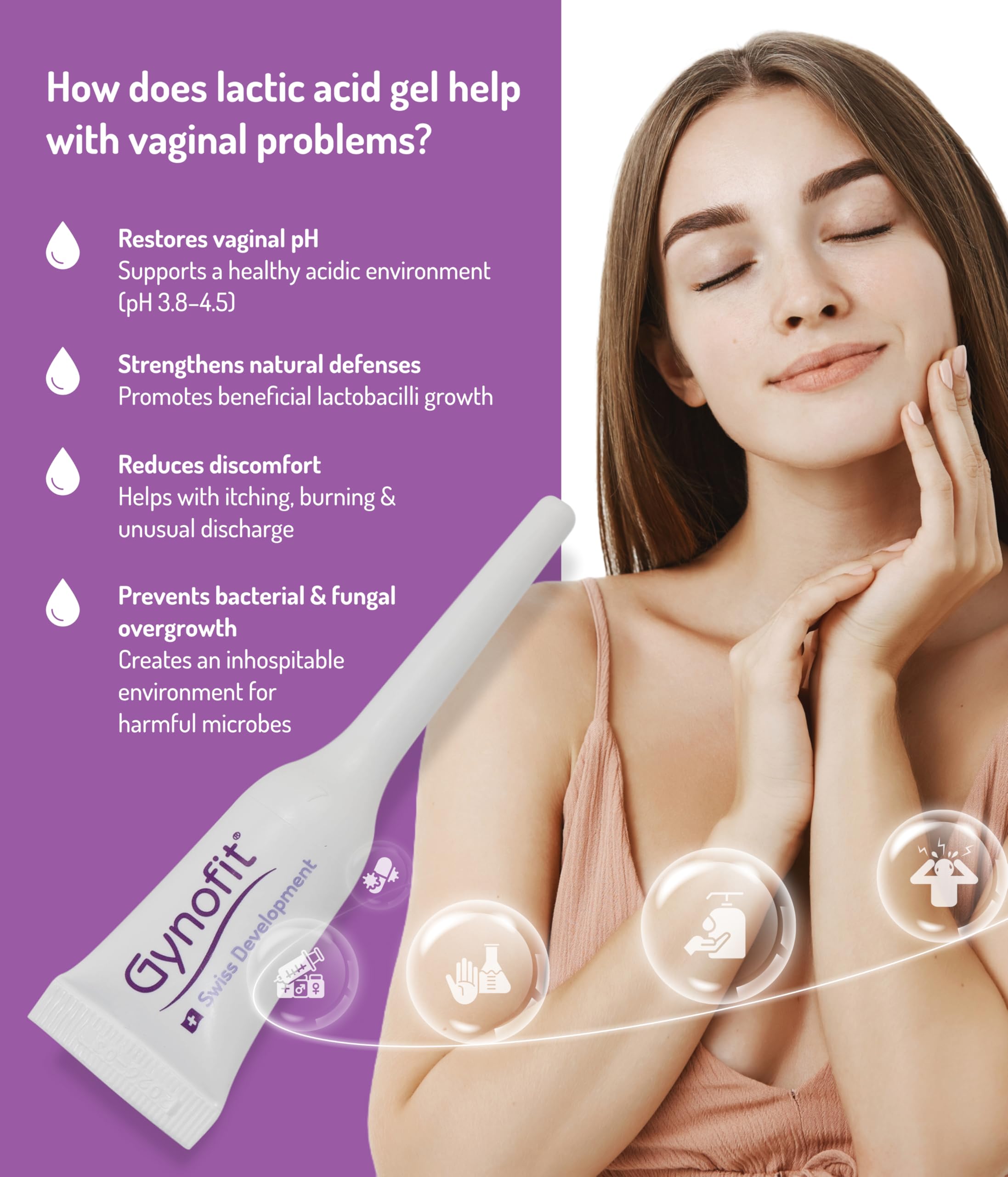Gynofit Lactic Acid Vaginal Gel - Intimate Moisturizer - pH Balance Support - Women's Intimate Health - Helps Prevent Itching, Burning & Odor - Hygienic Applicator - 12 Count