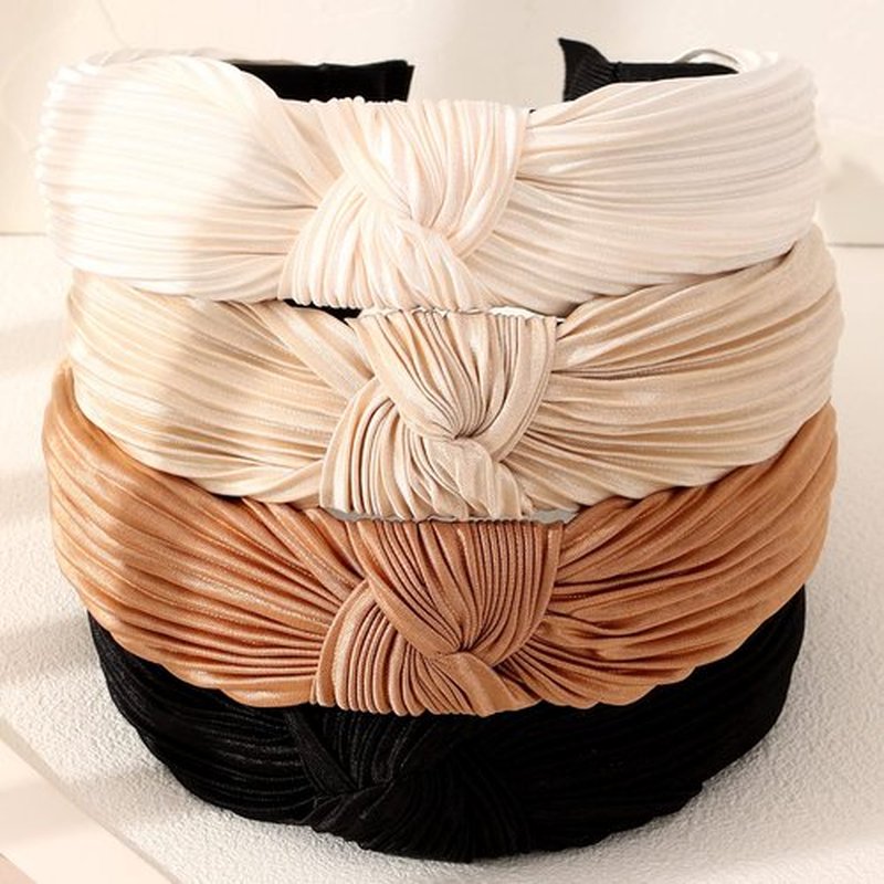 Drnytunk 4 Pack Knotted Wide Headbands for Women Girls Cute Head Wrap in Solid Color Non-slip Hair Accessories for Daily Festival Gifts(Black White Khaki Coffee)