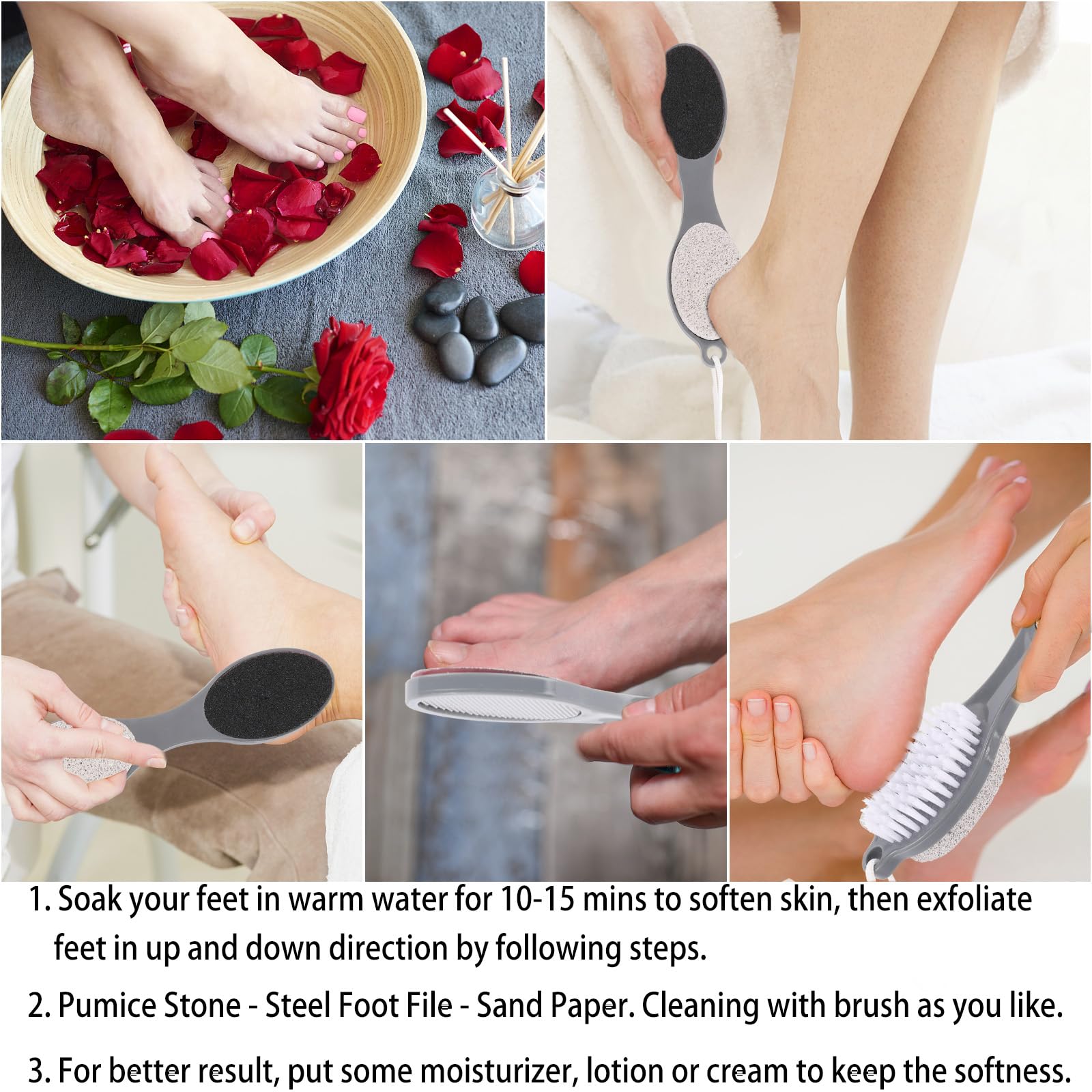 2 Pcs 4 in 1 Foot Scrubber Dead Skin Remover for Feet, Including Foot Files, Heel Scraper, Foot Brush and Pumice Stone, Multi Purpose Foot Callus Remover Pedicure Tools