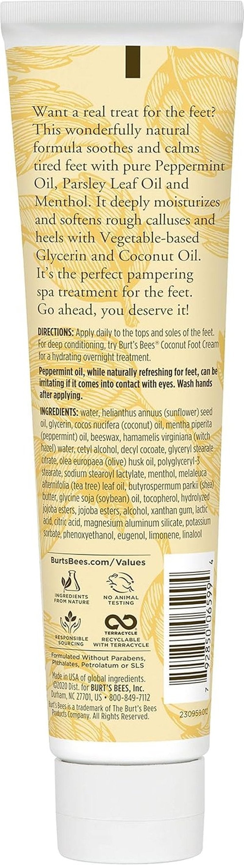 Burt's Bees Peppermint Oil Foot Lotion - Refreshing Moisturizer for Soft Feet | 3.38 Oz