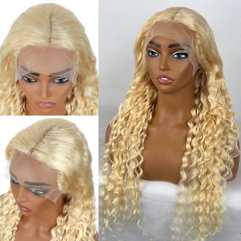 Grcabeir 30 Inch Blonde 13x4x1 Lace Front Wig Human Hair 180 Density Blonde Wig Human Hair 613 Deep Wave Wigs 613 Blonde T Part Wigs for Women
