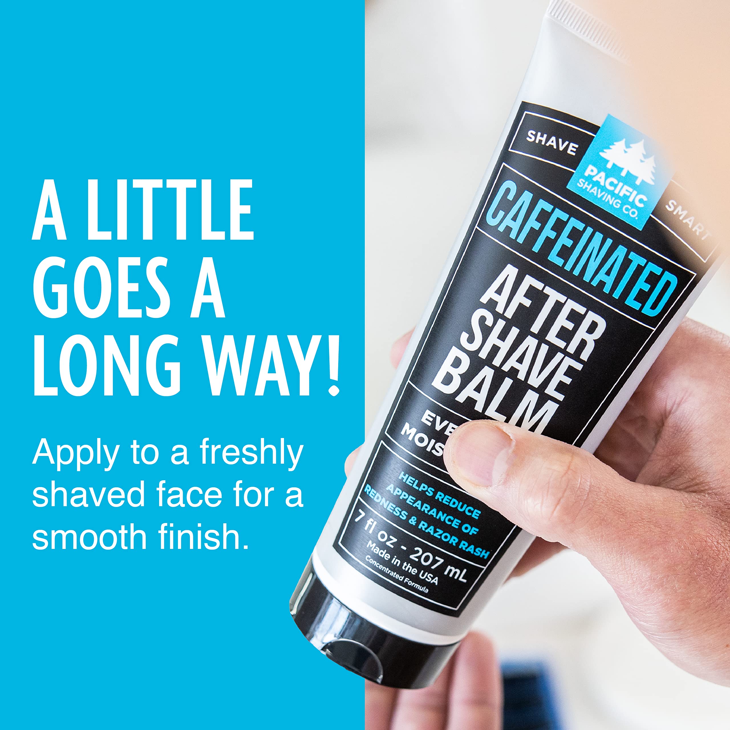 Pacific Shaving Company Caffeinated Aftershave, Men's Grooming Product - Antioxidant Daily Face Lotion + After Shave - Spearmint Post Shave Balm for Sensitive Skin (7 Fl Oz)