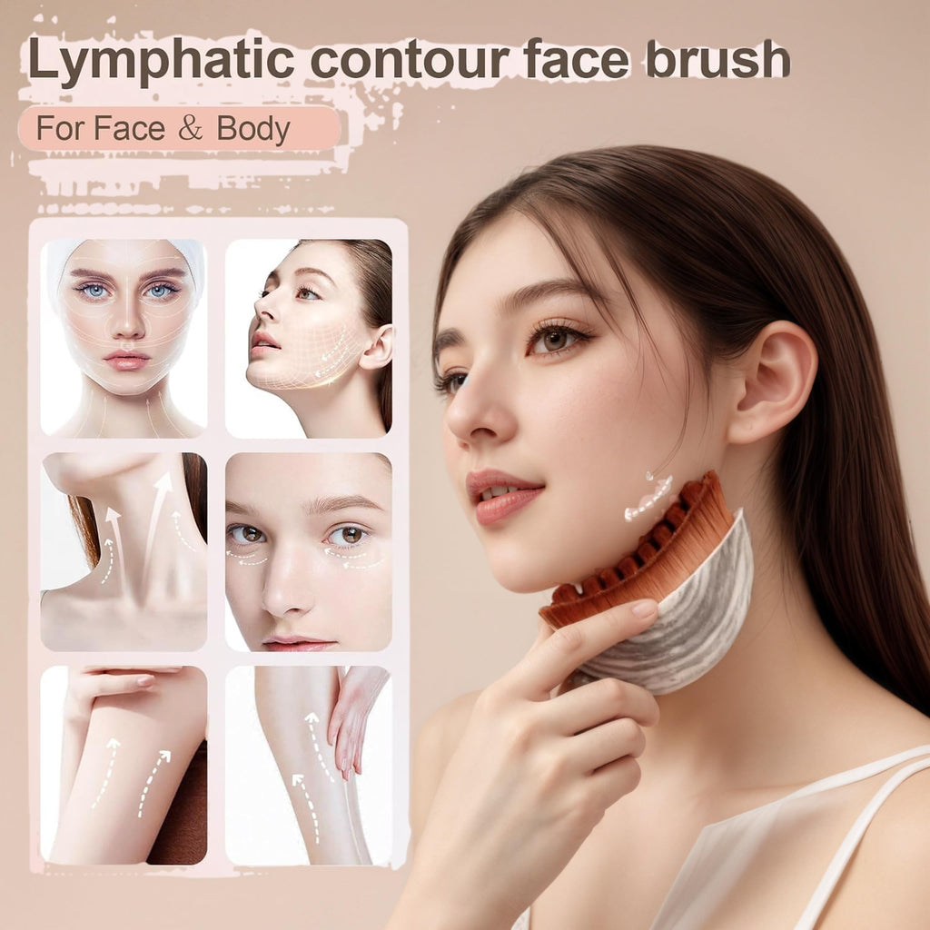 Lymphatic Contour Face Brush with Storage Case - 2-in-1 Lymphatic Drainage Massager for Face & Body, Gentle Bristles Gua Sha Alternative for Anti Puffiness, Jawline Lifting & Serum Absorption(2 PCS)