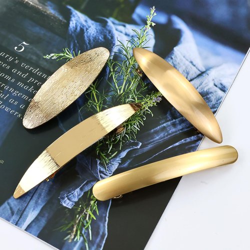 Dizila 8 Pieces Simple Rectangular Oval Star Gold Metal French Hair Barrettes Automatic Spring Snap Hair Clips Clamps Grips Accessories for Women Girls