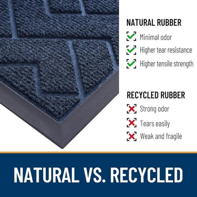 OLANLY Waterproof Front Door Mat - All-Season Indoor/Outdoor Doormat, Easy Clean Herringbone Design (Blue, 47x23)