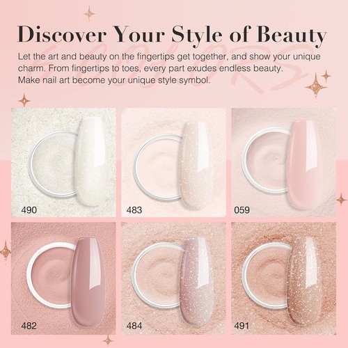 AZUREBEAUTY Dip Powder Nail Kit - 6 Shimmery Nude Colors for DIY French Manicure | No Lamp Needed