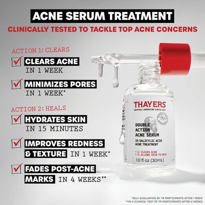Thayers Acne Serum - Double Action Treatment with 2% Salicylic Acid & Niacinamide | Soothing 1 Fl Oz