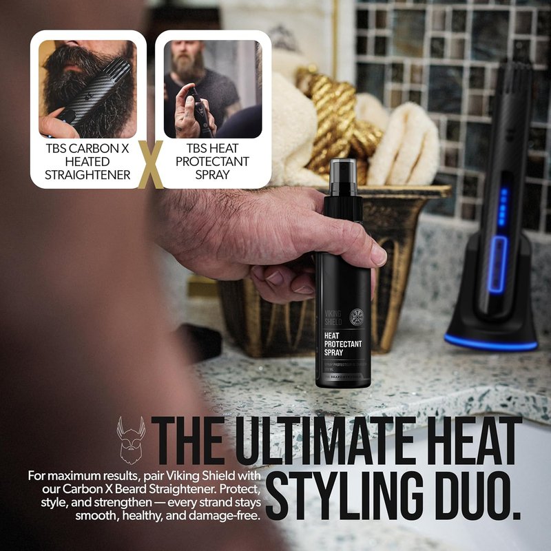 Viking Shield Beard Spray - Heat Protectant for Men | Argan Oil Thermal Protector Up to 450º F - 4 Fl Oz