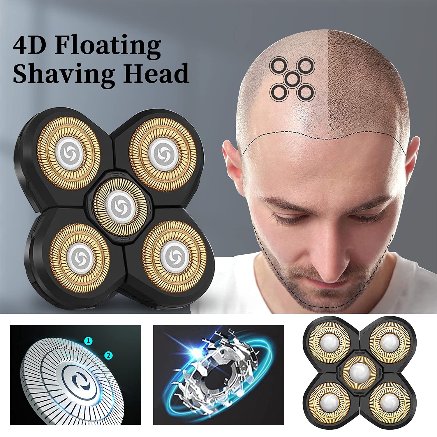 Roziapro Replacement Shaver Head Blade Cutters 5D Floating Shaving Waterproof Electric Razor (Gray Pack 2)