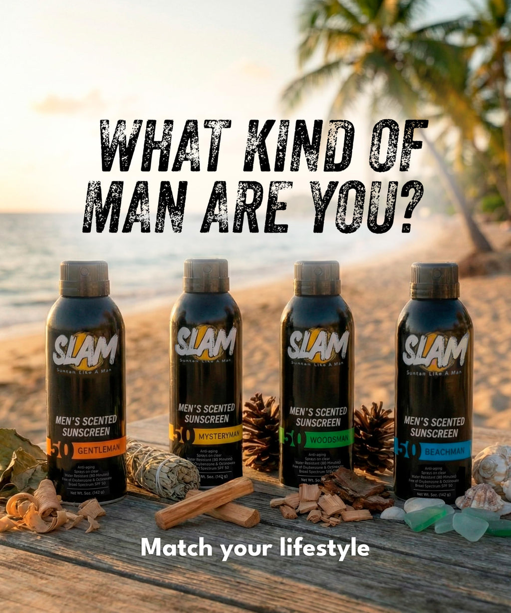 SLAM Men’s Sunscreen SPF 50 Spray - Broad Spectrum UVA/UVB Protection - Non-Greasy & No Harsh Chemicals - GentleMan Bergamot Cedar Patchouli Cologne Scented - 2 Pack