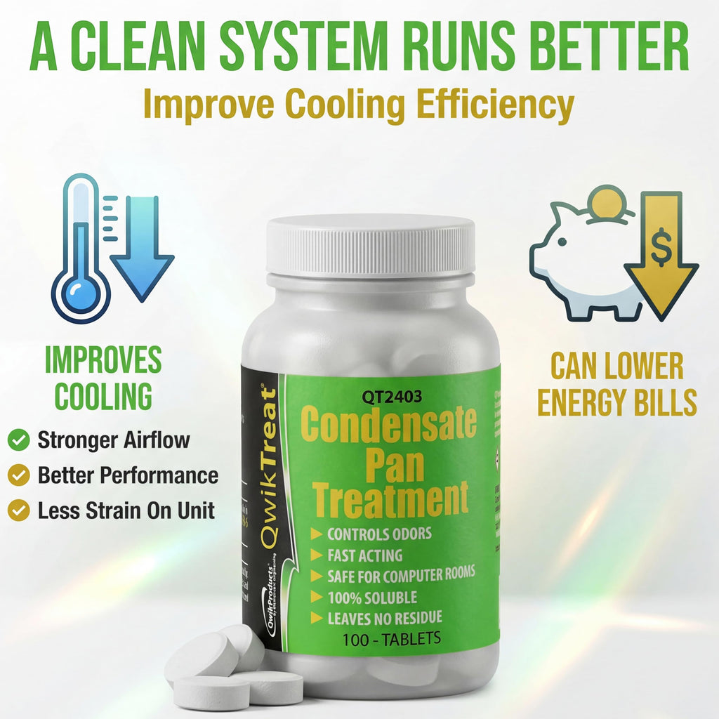 QwikTreat AC Pan Tablets & HVAC Drain Line Cleaner | Condensate Drain Pan Treatment Tabs | Remove Air Conditioner Pipe Clogs, Algae, & Control Odors for Effective Maintenance (100 Tabs)
