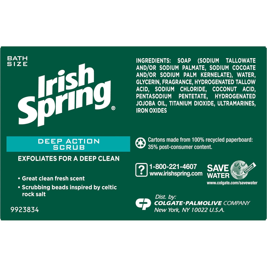 Irish Spring Deep Action Scrub Deodorant Soap by, 3 Count, Fresh, 11.1 Oz (Packaging may Vary)