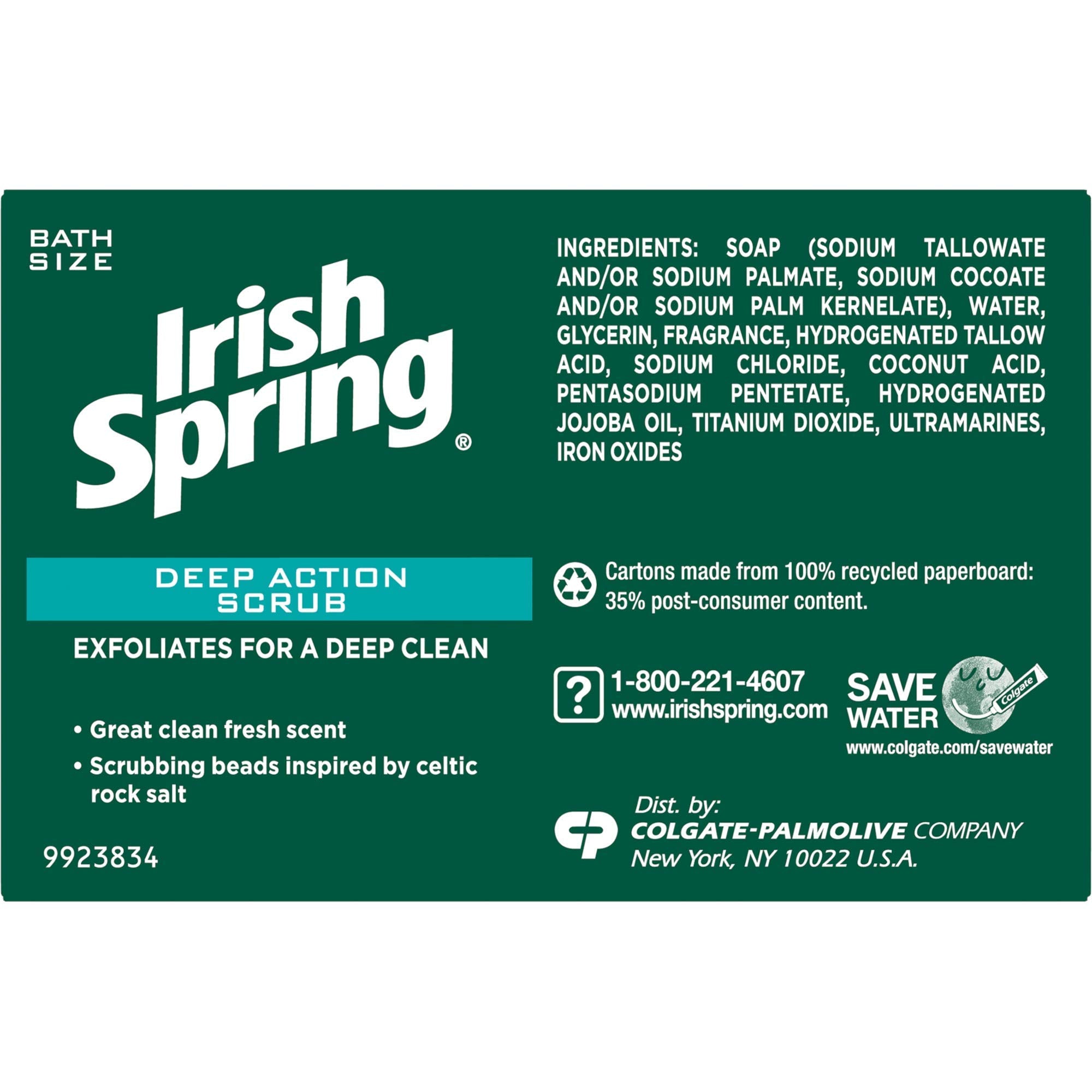 Irish Spring Deep Action Scrub Deodorant Soap by, 3 Count, Fresh, 11.1 Oz (Packaging may Vary)