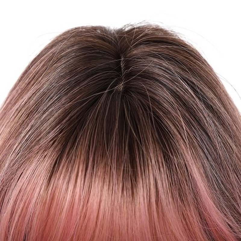 Osicapea Ombre Pink Wigs with Bangs for Women, Natural Wavy Curly Hair Ladies Woman Heat Resistant Synthetic Wig 22 Inch Long Wig for Women's Cosplay Costume Party Daily Use