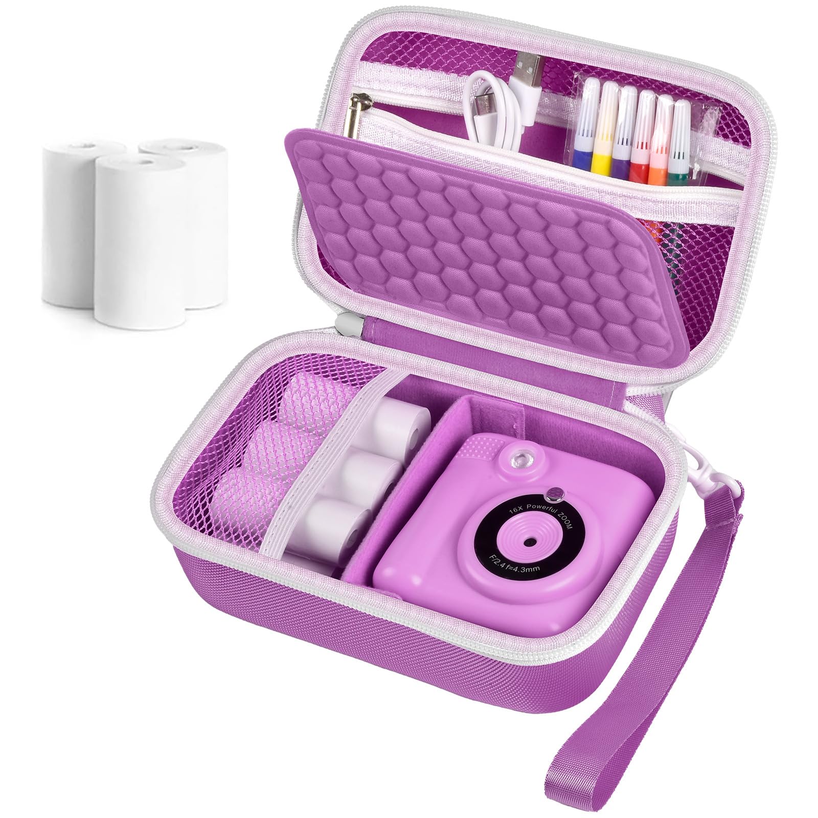 casmilee Universal Kids Instant Print Digital Camera Case for ESOXOFFORE/for goopow/for Dylanto/for Seckton/for YEEHAO/for HOOMOON, Cameras Holder with 3 Rolls of Printing Paper- Purple (Box Only)