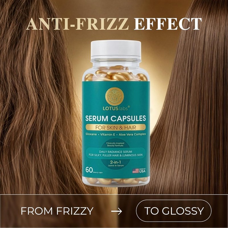 Vitamin E Capsules - 2-in-1 Hair Serum & Face Glow with Aloe Vera - Lightweight & Non-Greasy - 60 Capsules